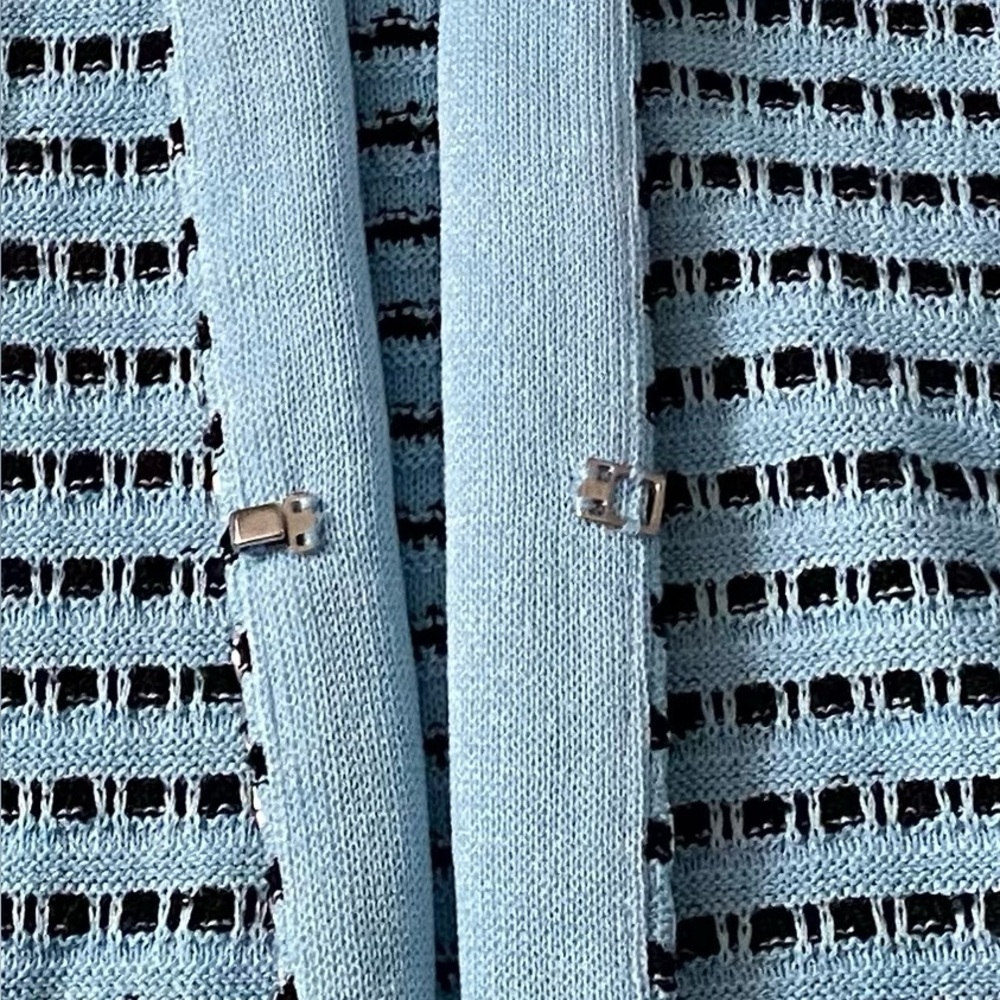 Ming Wang Women’s Light Blue Textured Knit Crotchet Chain Trim Blazer Medium - Picture 8 of 11